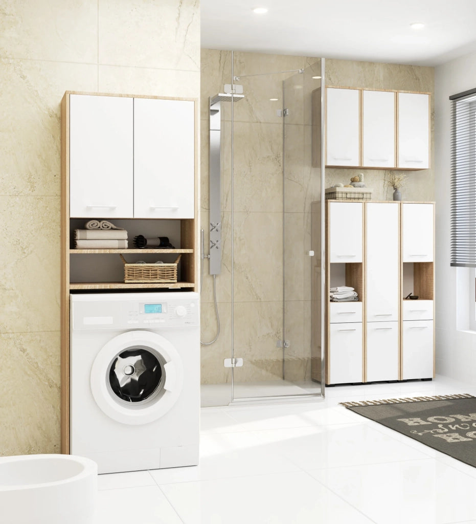 Mobile bagno sospeso AKORD FIN H934 W64 Quercia Sonoma, Bianco 2 ante 64x94x30 cm