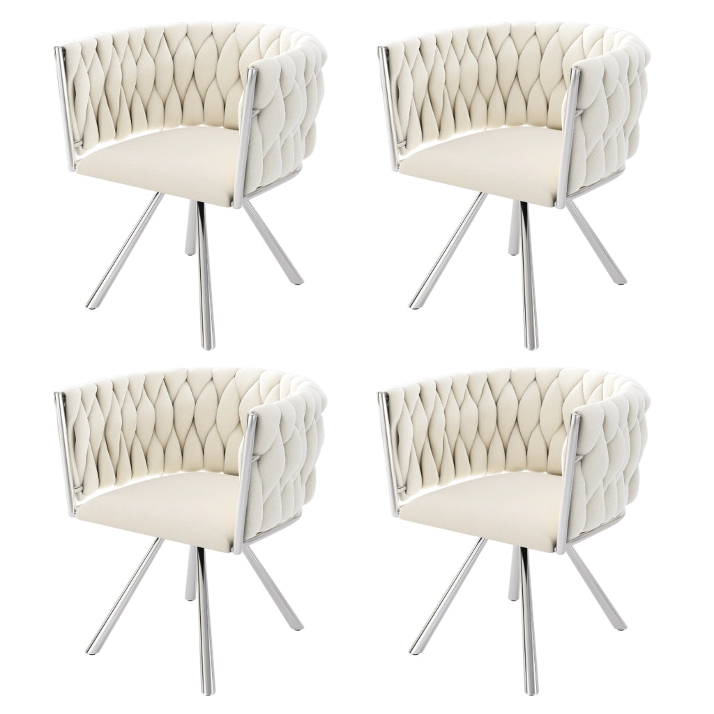 SEDIA DA PRANZO Girevole 360° in velluto Beige/Silver Set da 4 pezzi