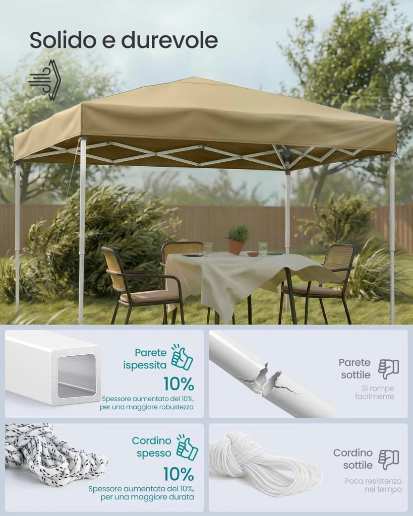 SONGMICS Gazebo 3 x 3 m, Tendone Pieghevole, Protezione Solare, Resistente alla Pioggia Leggera, Portatile, per Cortile, Giardino, Mercato, Beige GCT102LZ01