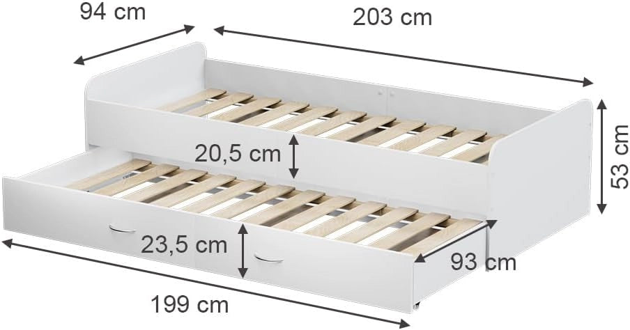 Oskar Store Letto per bambini Jaspar, Bianco, 204 x 94 cm con rete a doghe, senza materasso
