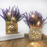 Due piante artificiali con lampadine LED in scatola di legno 11 x 9 x 26 cm per ufficio casa tavolo cucina decorazione San Valentino Giornata delle Donne
