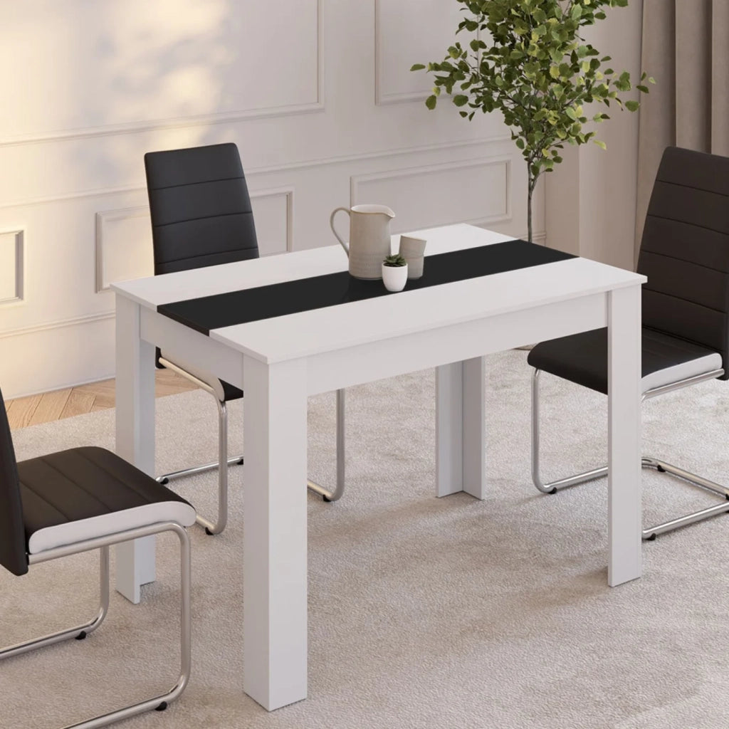 IDMarket - ROZY Tavolo da pranzo rettangolare per 4 persone bianco e nero 110 cm