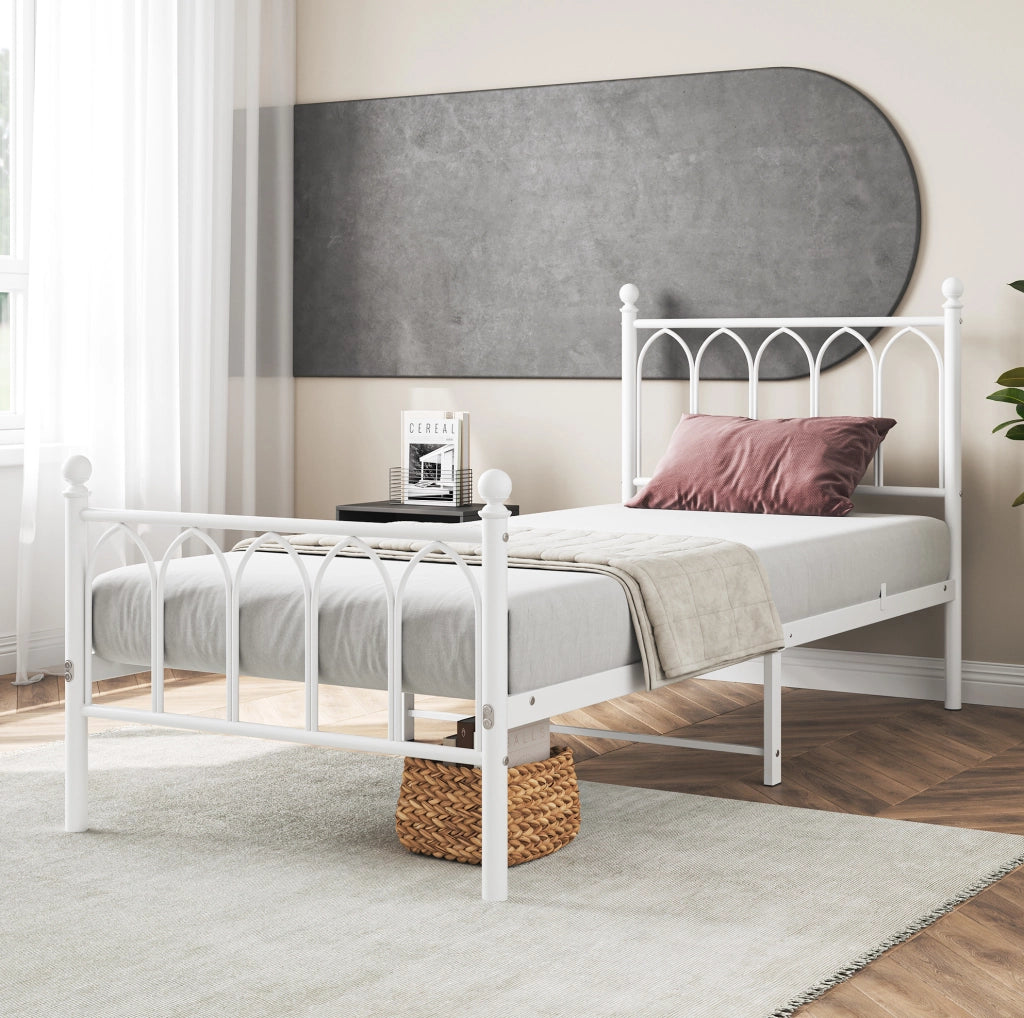 Letto singolo in ferro bianco con rete a doghe in metallo 208x90x102 cm