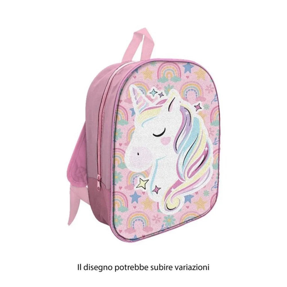 Trade Shop - Zaino Zainetto 3d 31cm Per Asilo Tempo Libero Bambine Design Unicorno Con Zip 737663 -
