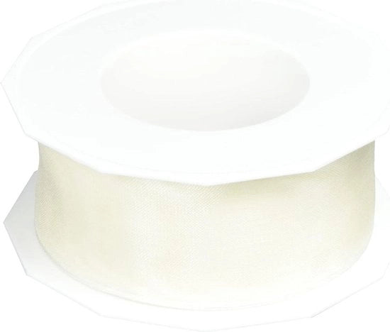 Ribbon con bordo a organza in crema, larghezza 40 mm, lunghezza 25 m
