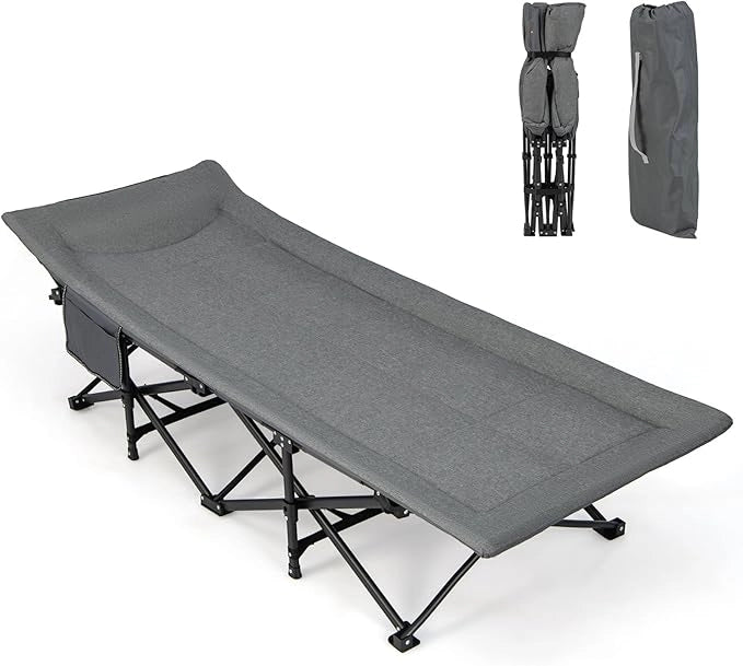 Brandina da Campeggio, Letto da Campeggio con Cuscino e Poggiatesta, Tappetino a Doppio Strato, Brandina da Campeggio Portatile per Ufficio, Casa, Carico Fino a 204 kg(grigio)