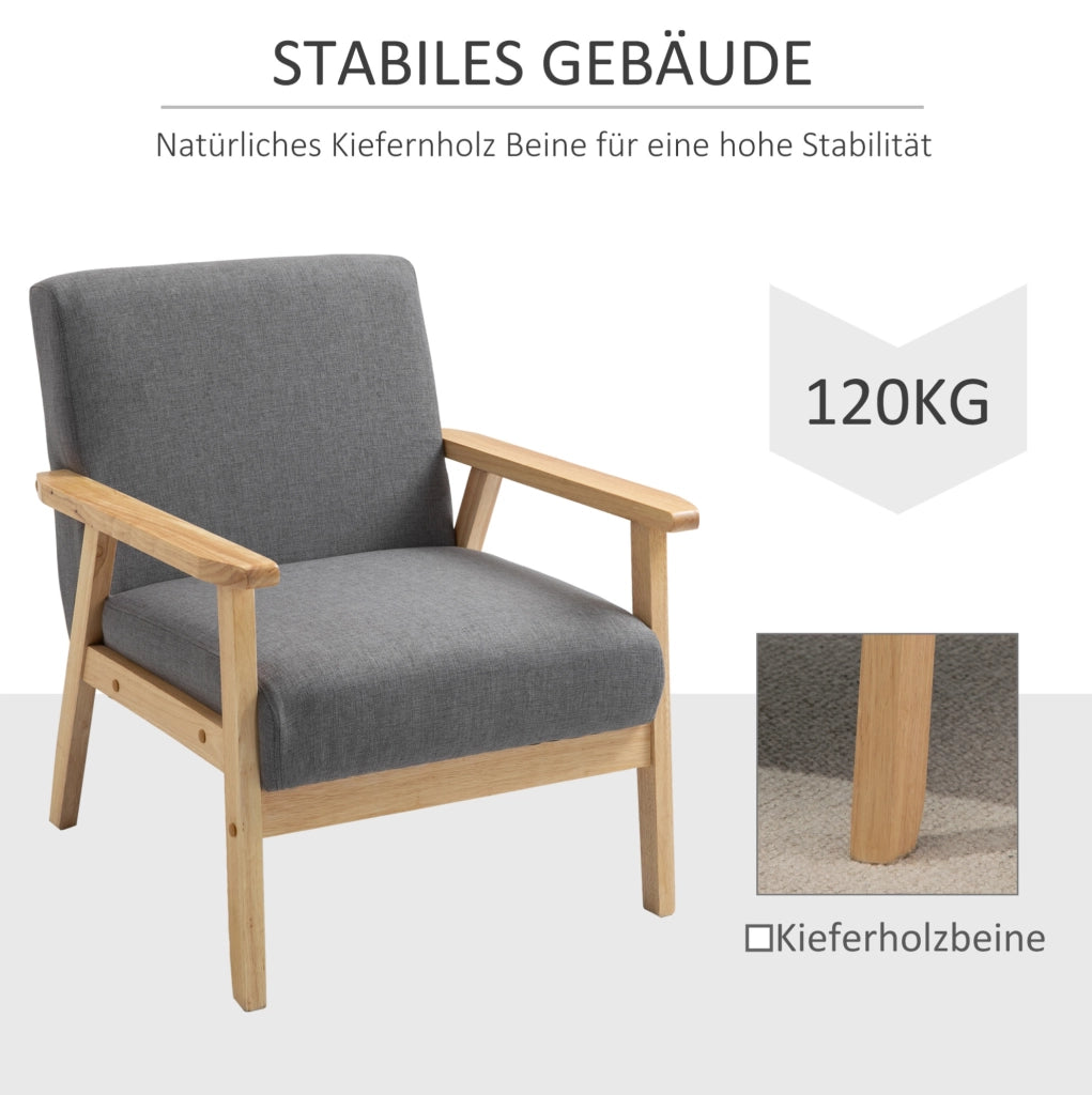 Poltrona scandinava in lino grigia, 64 x 70 x 72 cm