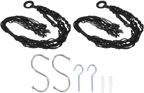 Due Bicchieri a Maglia per Piante Sospesi a Mano 31" Fatti a Maglia per Decorazione Interna ed Esterna Nero