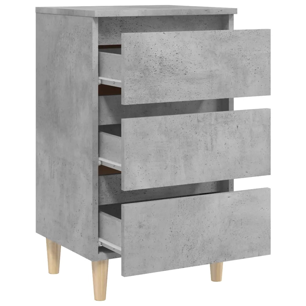 Comodini con Gambe Legno Massello 2pz-Tavolino da notte Grigio Cemento 40x35x69cm