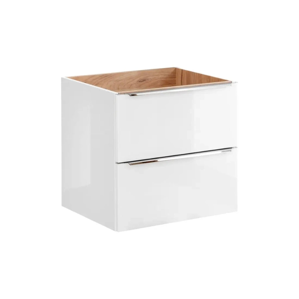 Mobile sottolavabo NALYA 60 cm – Bianco lucido e rovere chiaro – Design sospeso