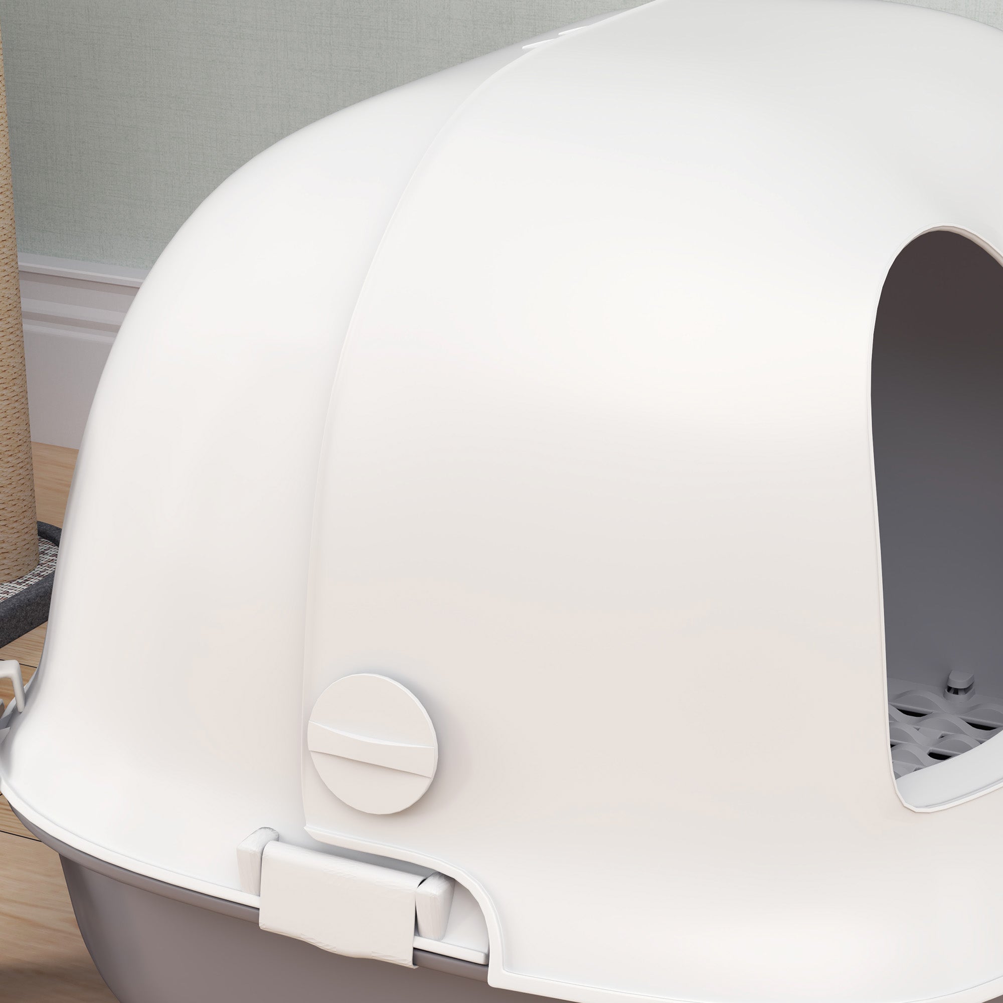 Lettiera per Gatti Chiusa 58x46x39 cm con Gattaiola e Paletta in PP Grigio Chiaro e Bianco