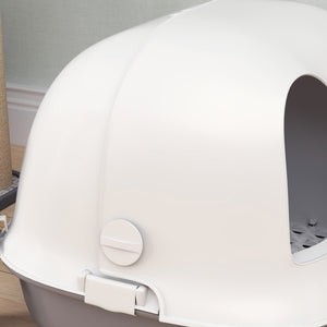 Lettiera per Gatti Chiusa 58x46x39 cm con Gattaiola e Paletta in PP Grigio Chiaro e Bianco