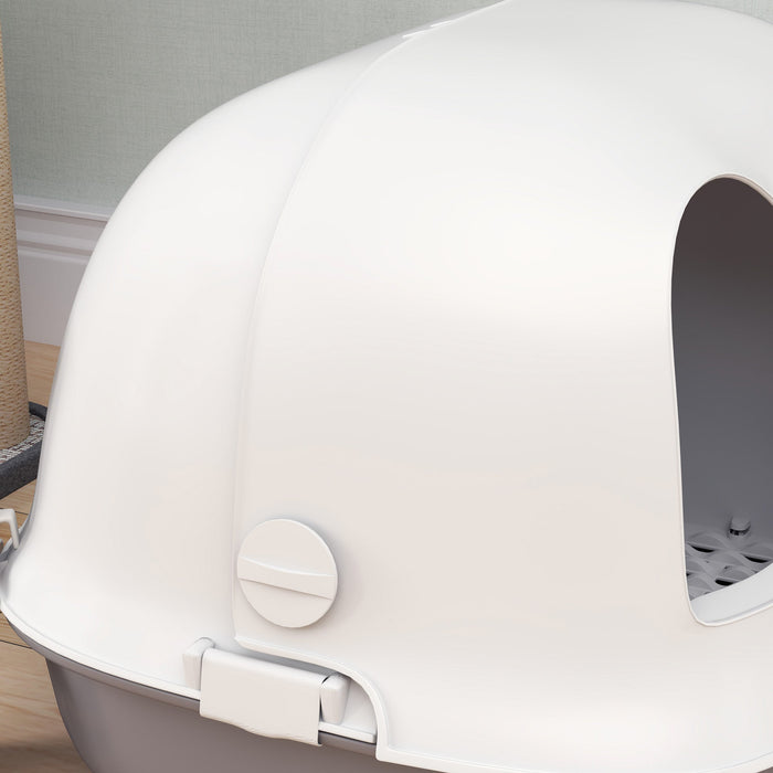 Lettiera per Gatti Chiusa 58x46x39 cm con Gattaiola e Paletta in PP Grigio Chiaro e Bianco