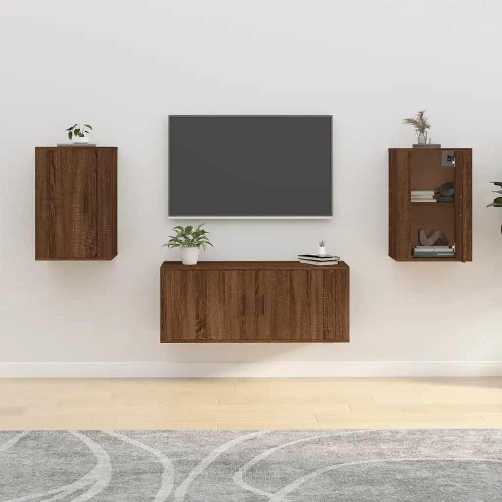 Mobili Porta TV a Parete 2 pz | Armadietto TV | Mobile Porta TV Rovere Marrone 40x34,5x60 cm