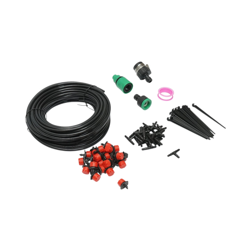 Kit completo per irrigazione a goccia con tubo da 20 m, ugelli, connettori e aste di fissaggio (80 pezzi)