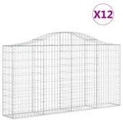 Cestini gabbioni recinzione a gabbia muro di contenimento ad arco 1 set da 2 200 x 30 x 100/120 cm ferro zincato argento 02_0040511