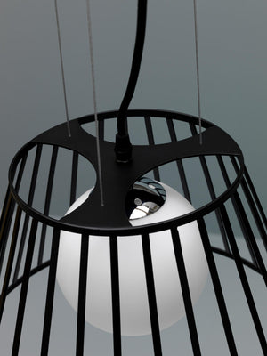 Lampada a Sospensione Ø20/35xH120 cm in Metallo Cage Nero
