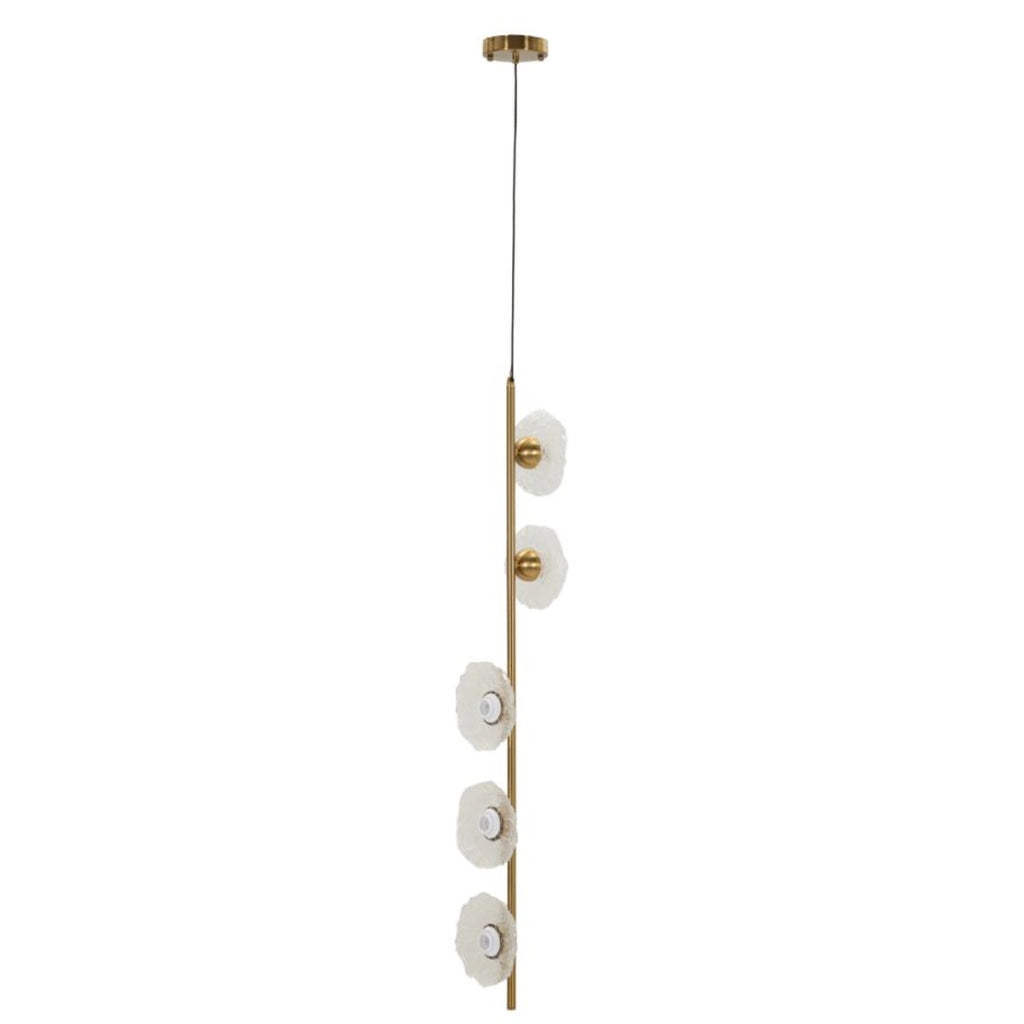 Lampadario verticale Emily in metallo oro e vetro