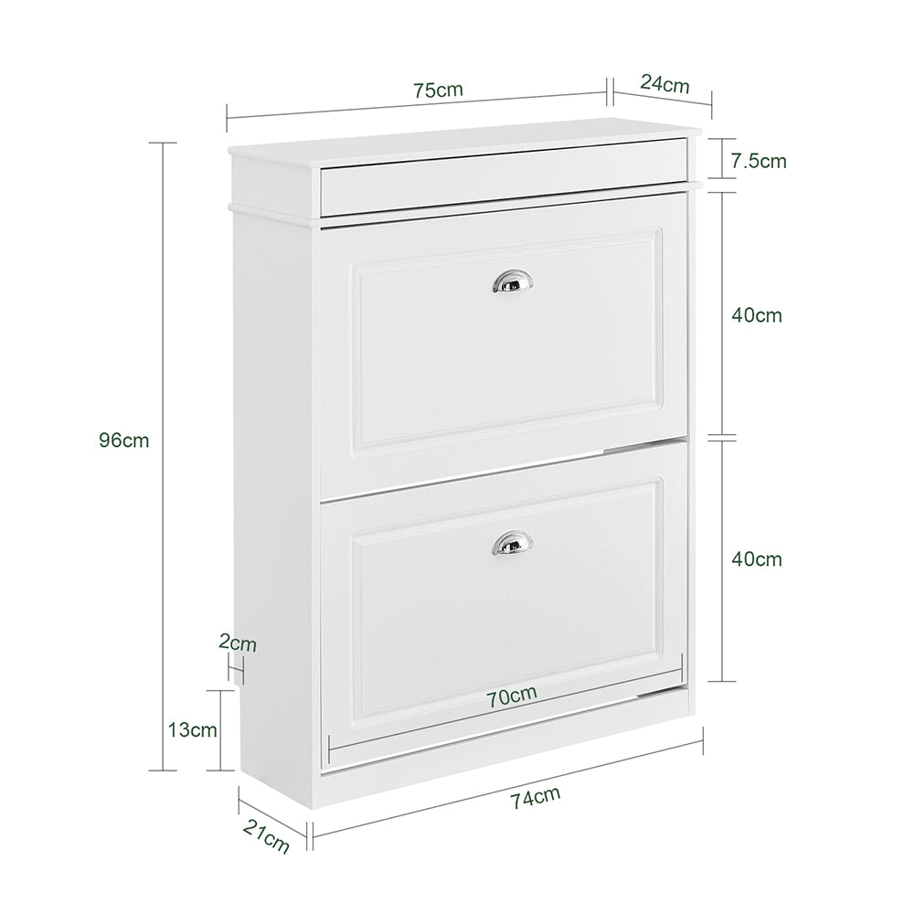 SoBuy Scarpiera Salvaspazio Slim Mobiletto da Ingresso con 2 Ante a Ribalta Armadio Portascarpe Scarpiera Moderna per Ingresso Corridoio o Camera 75x24x96cm Bianco FSR78-L-W