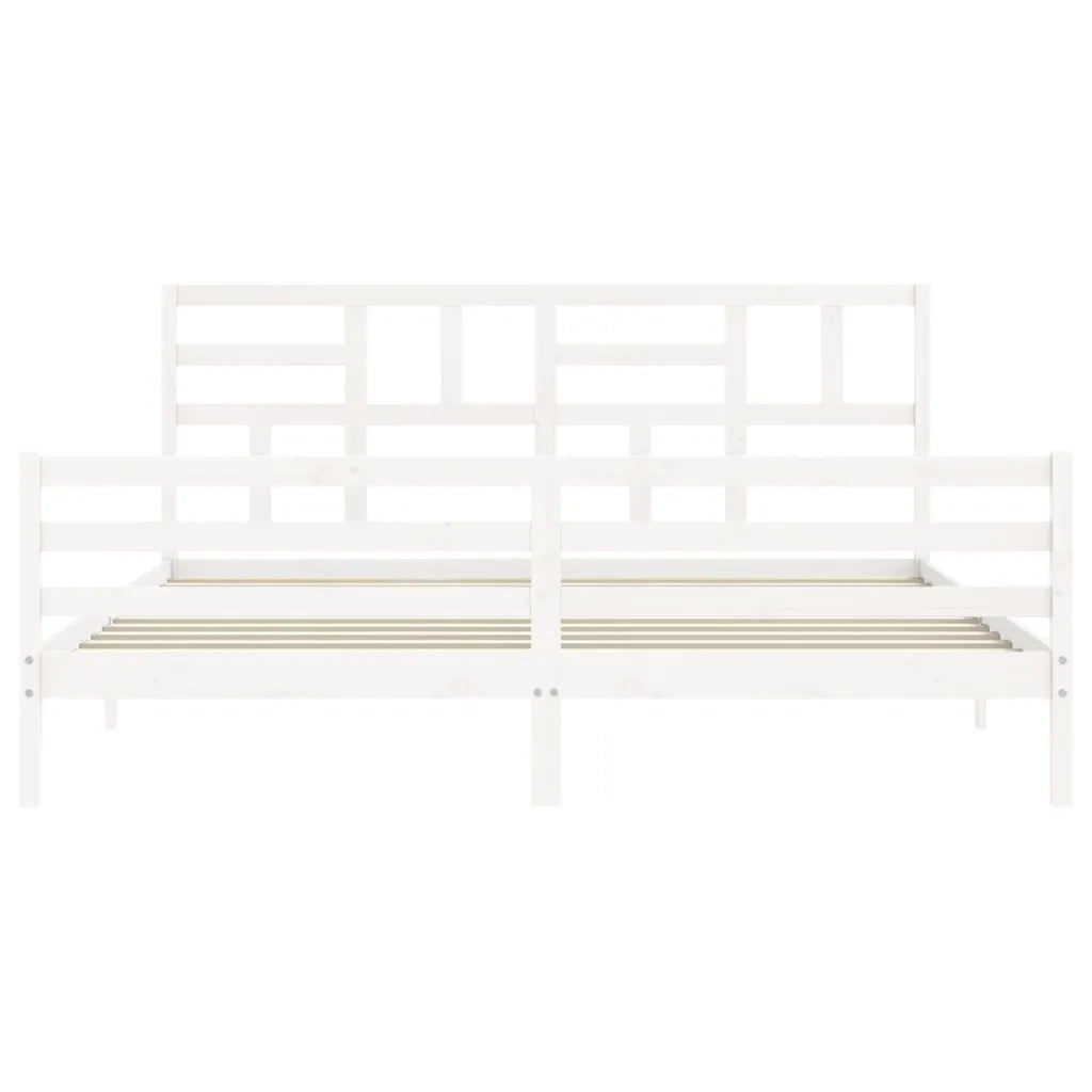 Giroletto con Testiera Bianco 200x200 cm in Legno Massello 3194917
