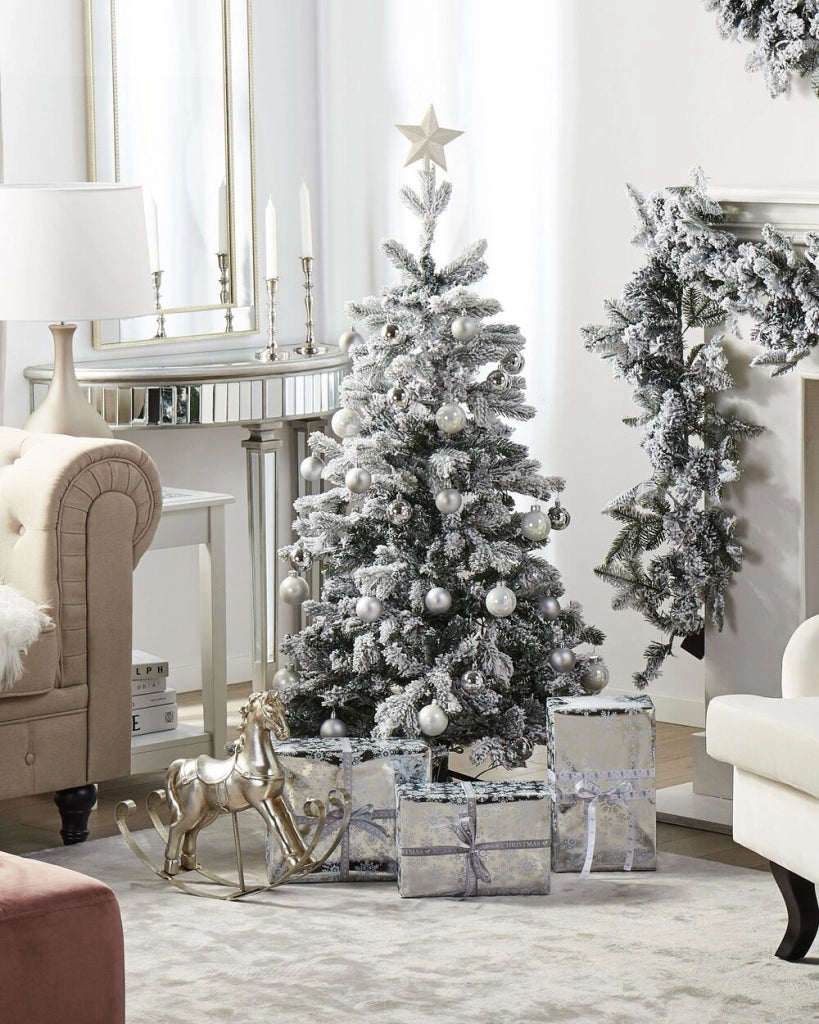 Albero di Natale Artificiale Bianco Innevato con Base in Metallo 120 cm
