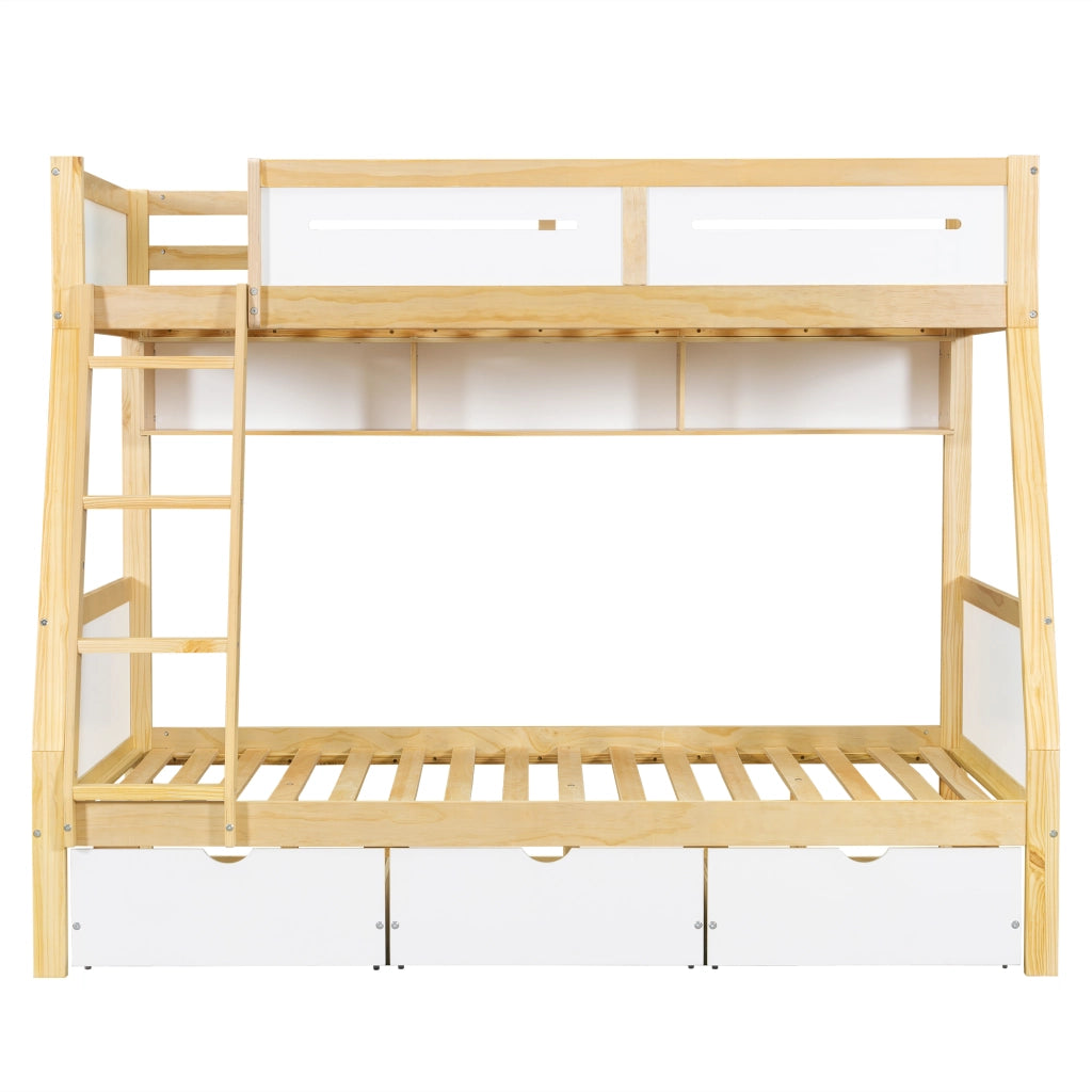 Letto a Castello 90x200 cm e 120x200 cm con 3 Cassetti e Libreria - Bianco Naturale