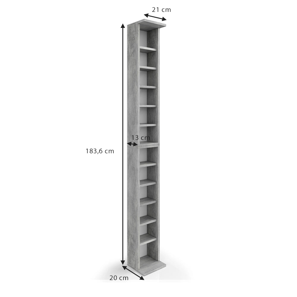 Vicco Scaffale porta cd Calcestruzzo 21 x 183.6 cm Alto
