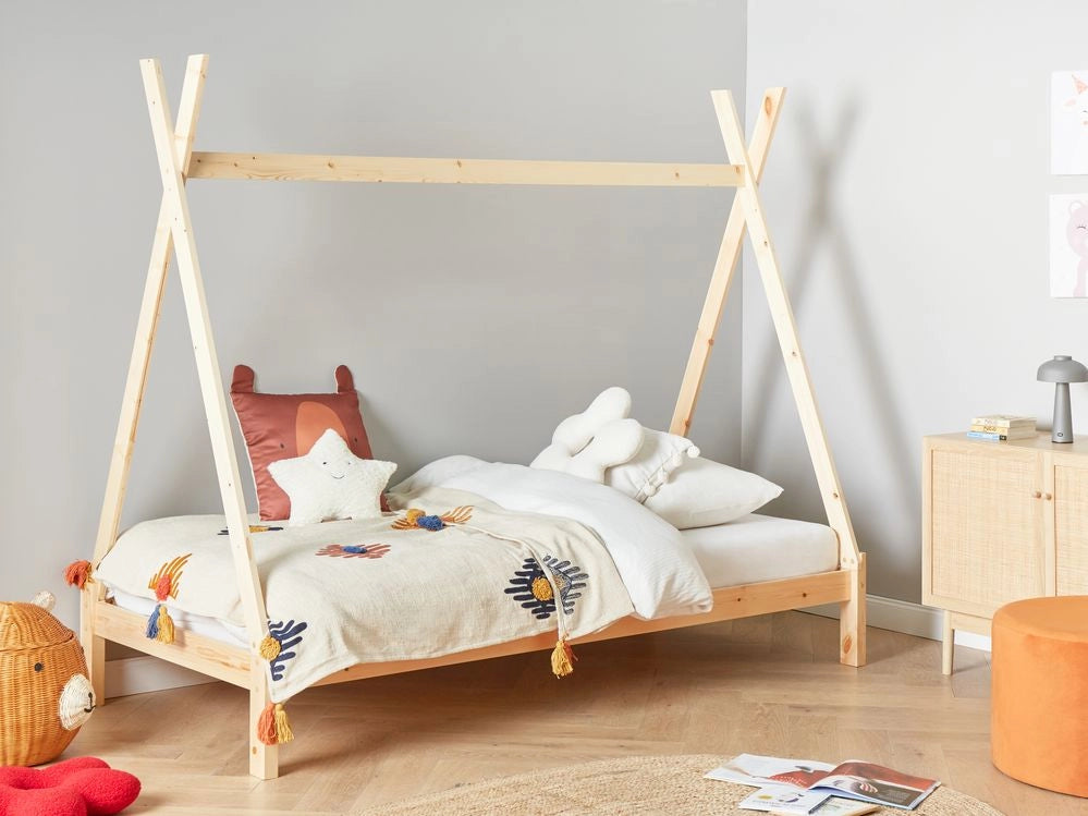 Letto a forma di tenda Teepee per bambini Pino chiaro UE 90 x 200 cm Struttura letto singolo con doghe