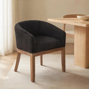Sedia da pranzo con braccioli in ciniglia con struttura in legno massello stile mid century moderno grigio antracite