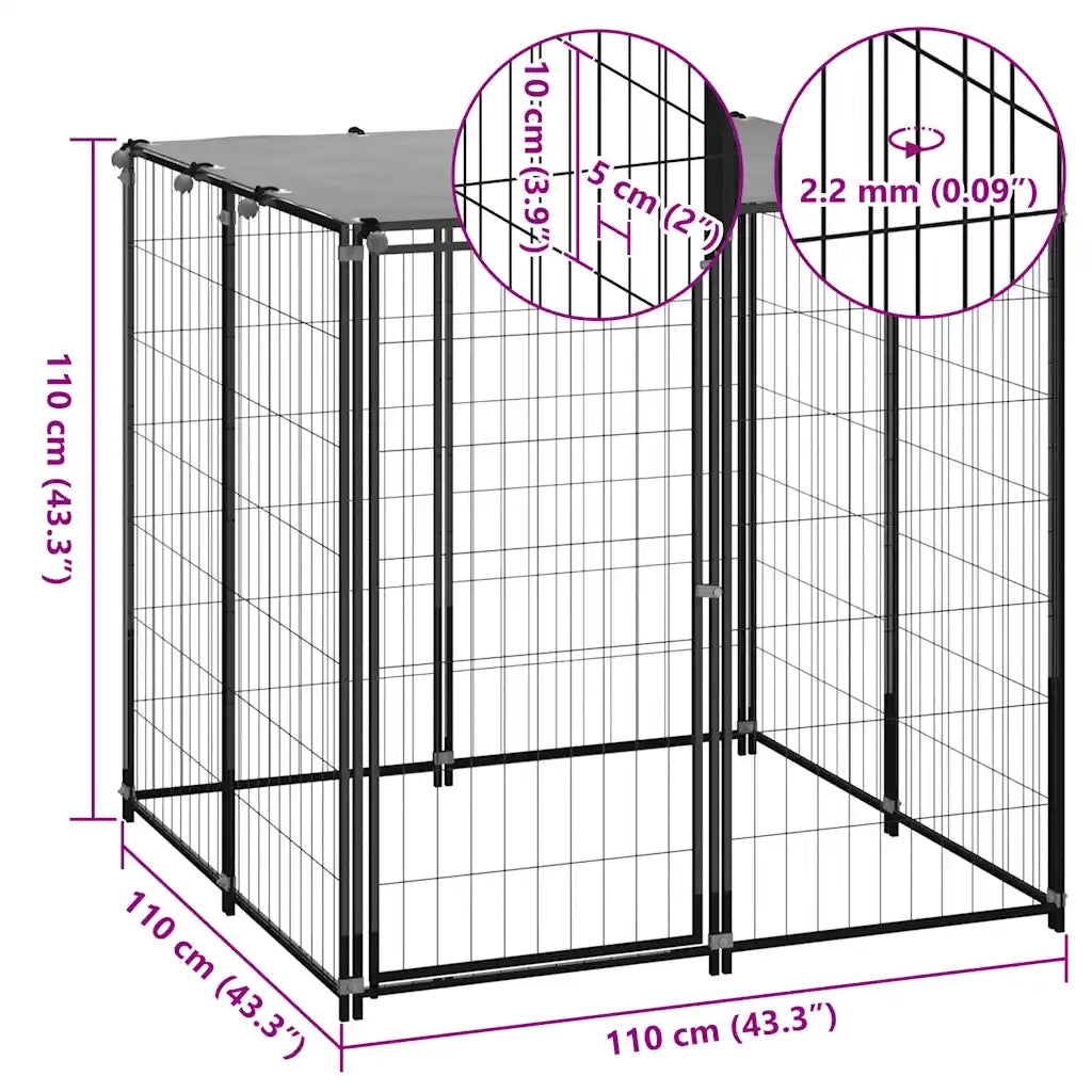 Gabbia per Cani Nera 110x110x110 cm in Acciaio 150781