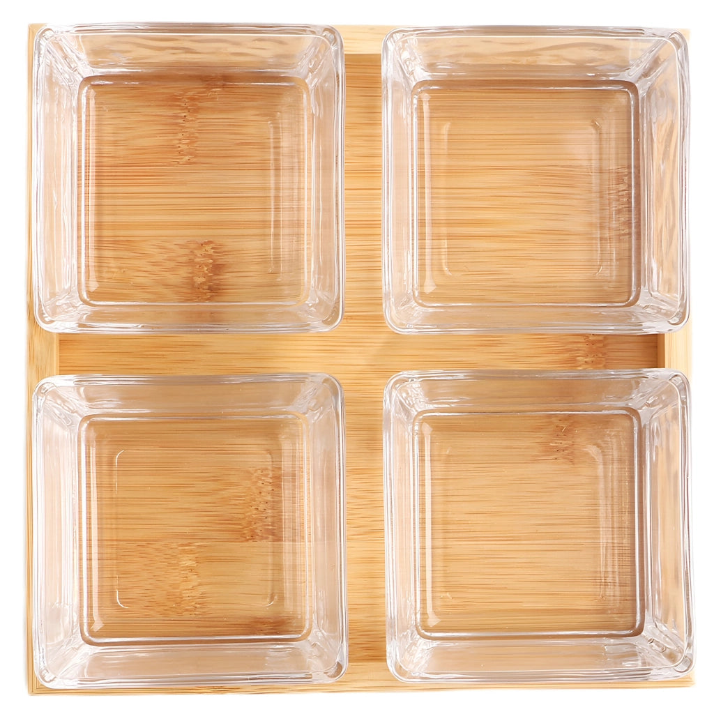 Set 4 ciotole in vetro con base in bambù naturale Solido e Pratico Trasparente Cheffinger