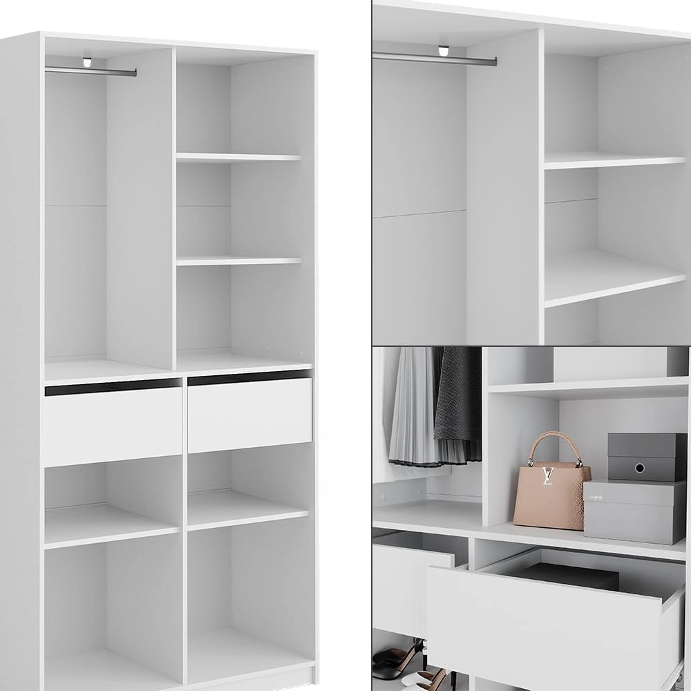 Armadio Elmo, Bianco, 100 x 200 cm con 2 cassetti, per una conservazione flessibile di diversi capi di abbigliamento