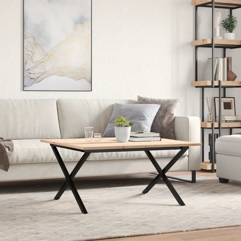 Tavolino da Salotto Telaio a X 90x90x45 cm Legno Pino e Acciaio