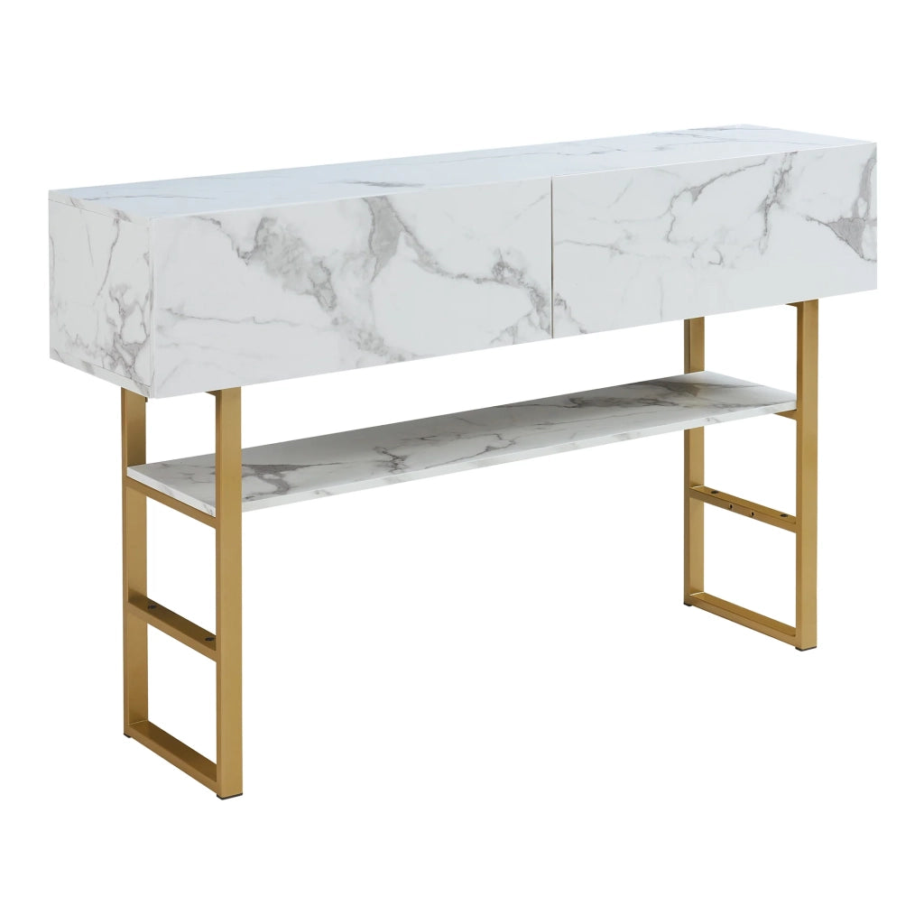 Consolle 75 x 120 x 30 cm effetto marmo oro e bianco 03_0010889