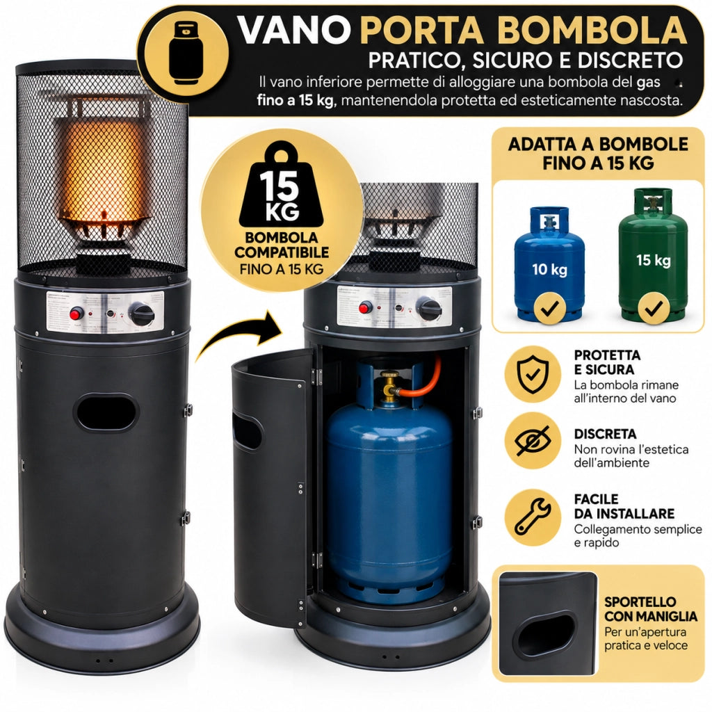 Stufa Patio Riscaldante da Esterno a Gas 13 kW con Ruote