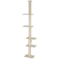 Albero per Gatti, altezza regolabile da 225-275 cm, base stabile, set anti-ribaltamento, copertura in peluche, Crema