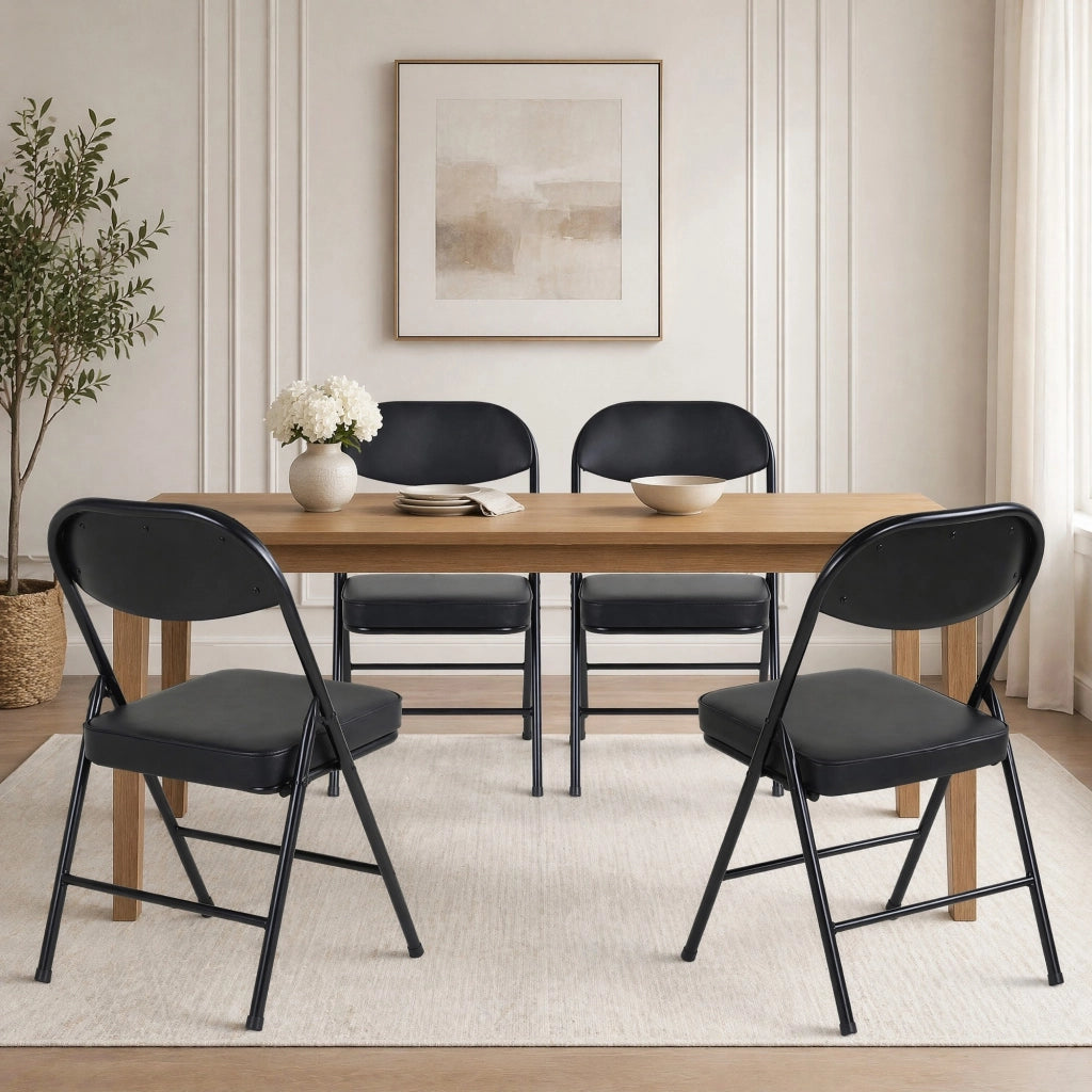SEDIA PIEGHEVOLE Set da 4 con seduta imbottita, acciaio, Nero