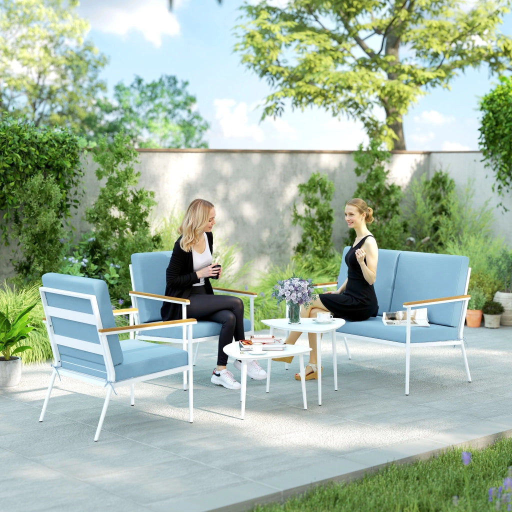 Set da giardino 5 pezzi con divano, 2 poltrone e 2 tavolini ¨C zephmum ¨C blu chiaro