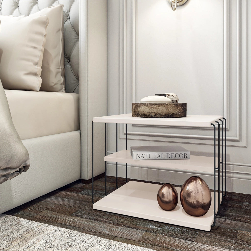 Tavolino laterale in legno "Lifon" - 50 x 40 x 33 cm - Bianco/Nero