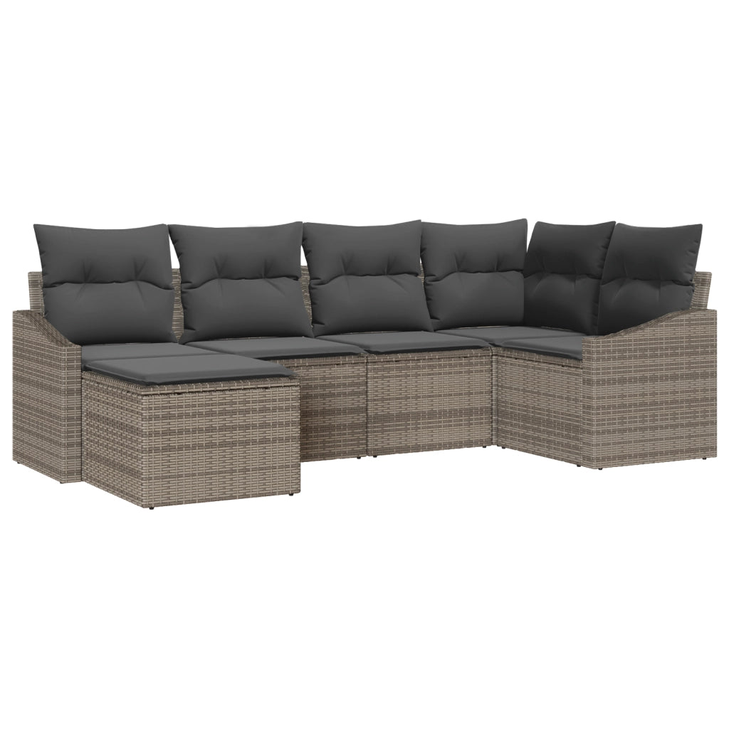 Set da giardino da 6 pezzi con cuscini grigi in polyrattan