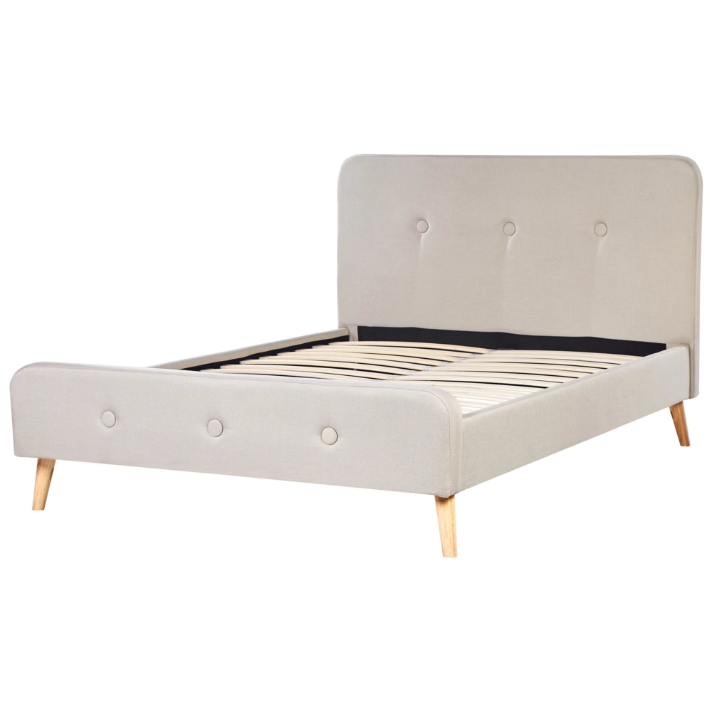 Letto a doghe Gambe in legno imbottite in tessuto poliestere beige 140 x 200 cm matrimoniale Design moderno