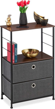 Comodino con 2 cassetti in tessuto e superficie in legno - Supporti in acciaio - Grigio - HBD 85,5 x 55 x 30 cm