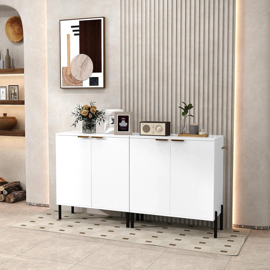 Credenza Cucina con Cerniere Regolabili, Kit Antiribaltamento e Gambe in Metallo, Mobile Cucina Dispensa Moderno con Ante, per Soggiorno, Sala da Pranzo, 70 x 37 x 78 cm, Bianco