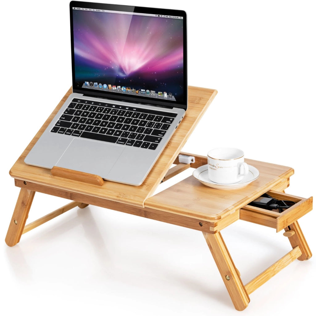 Vassoio per laptop in bamb¨´ con piano di dissipazione termica inclinabile, Vassoio per la colazione Naturale-Tavolini per laptop