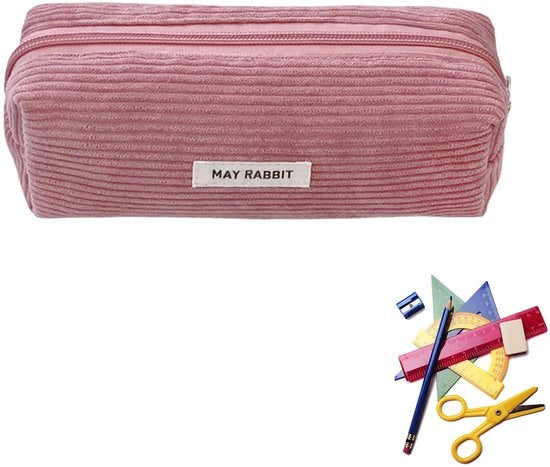 Etui estetico di tessuto corduroy, astuccio rosa, astuccio per ragazza pulita, astuccio per ragazza disordinata, astuccio per ragazze adolescenti, contenitore per penne, piccolo astuccio, astuccio scolastico (rosa)