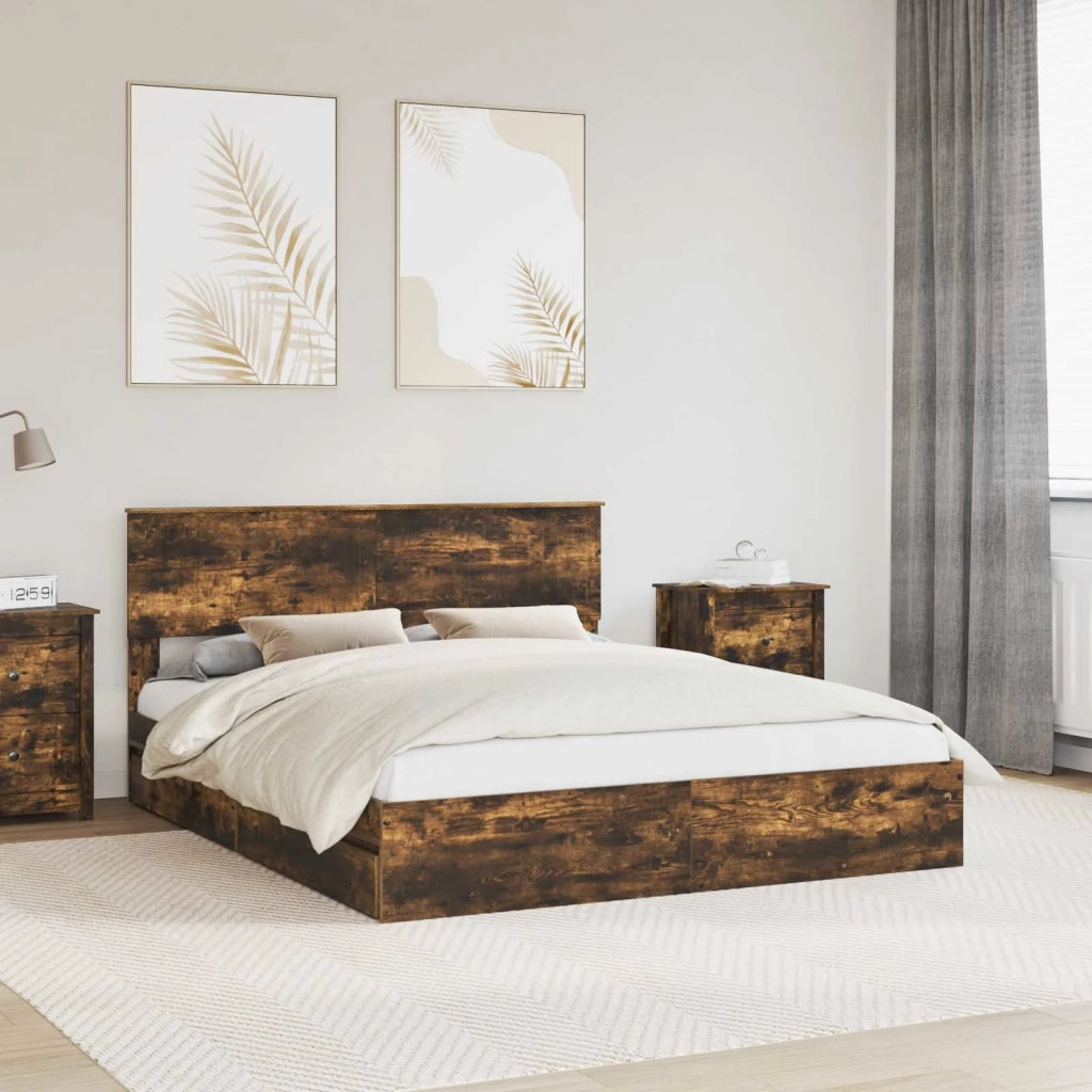 Letto con Contenitore con testiera Rovere fumé 160 x 200 cm 3410781