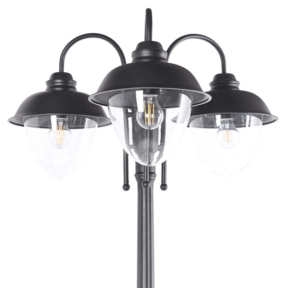 Lampione a 3 luci Lampada da sentiero nera Paralume sintetico in alluminio Illuminazione esterna da giardino Design moderno