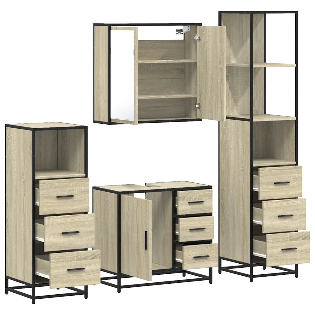 Set Mobili da Bagno 4 pz Rovere Sonoma in Legno Multistrato