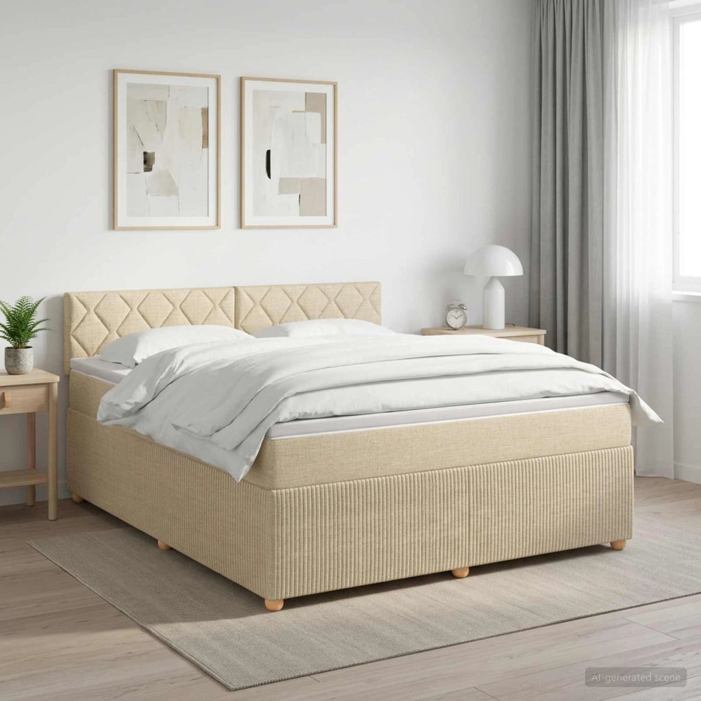 Letto box spring con materasso Crema 160 x 200 cm Tessuto 3451515