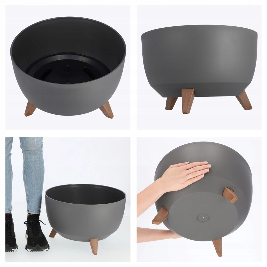 Vaso da fiori KADAX, fioriera, coperchio, gambe, inserto, supporto per fiori, 40 cm, antracite, ciotola, 2 pezzi.